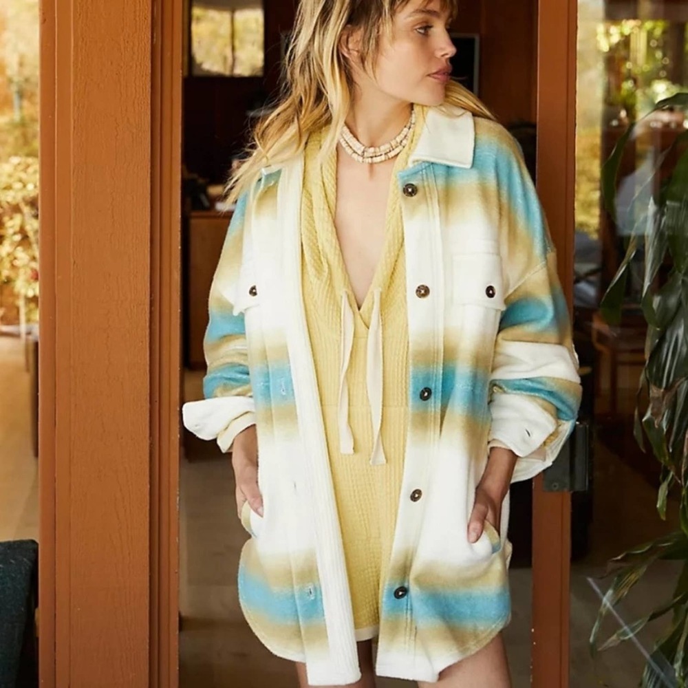 NEW Free People Ruby West Coat thermal lined shacket shirt jacket in Ivory combo - Picture 3 of 14